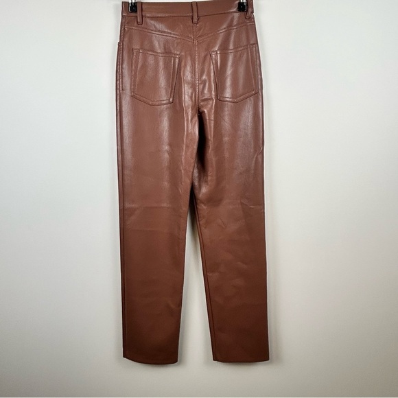 Wilfred Melina Faux Leather Pants Brown Size 0 High Rise Straight Leg Aritzia - Picture 3 of 11